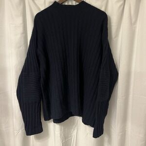 Utility Brand Lambswool Sweater Mens XL Navy Blue Long Sleeve Knit READ